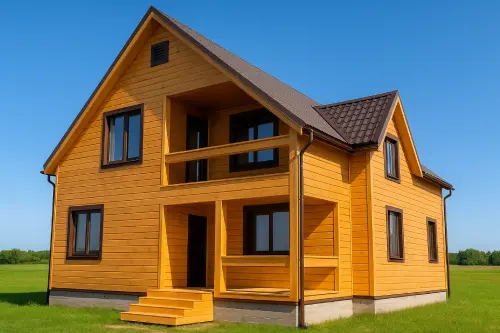 Отделка фасада имитацией бруса деревянного дома