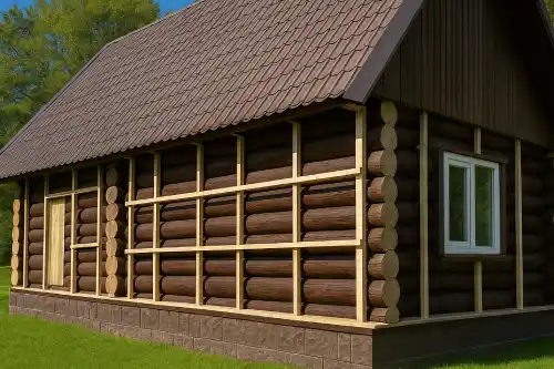 Отделка фасада дома имитацией бруса из кругляка