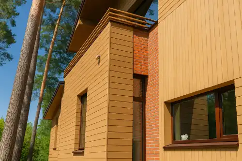 Отделка фасада имитацией бруса кирпичного дома